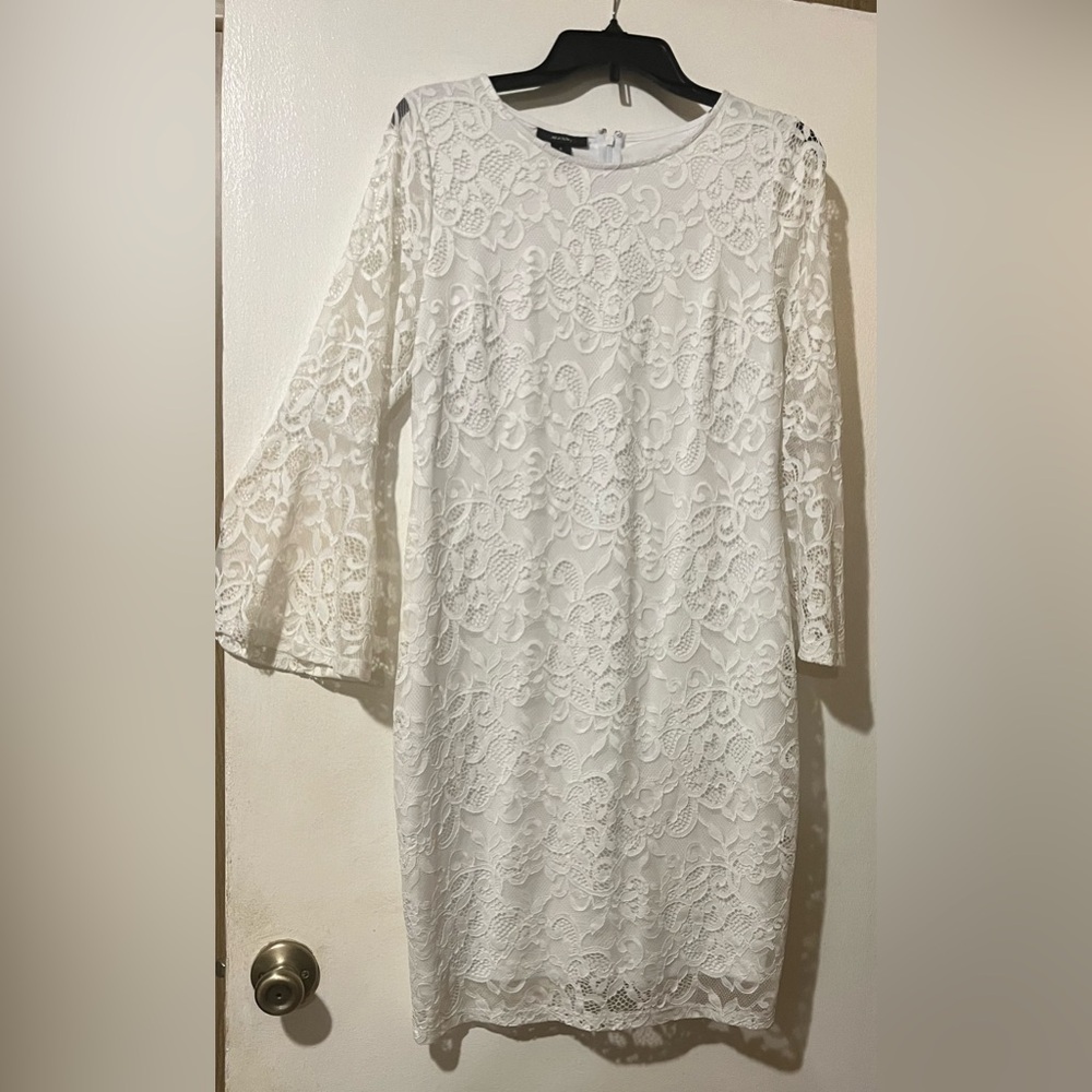Alfani White Lace Long Sleeve Dress